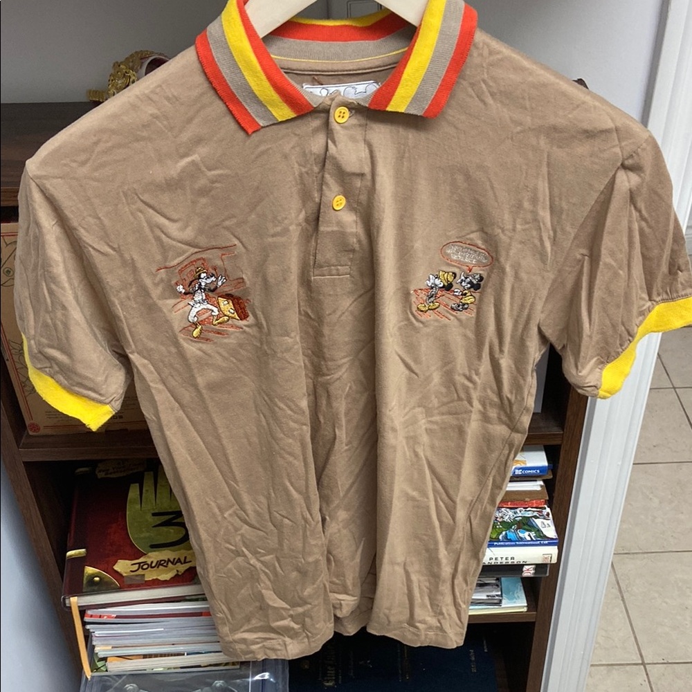Vintage Disney Tan Polo Shirt with Mickey Mouse & Friends Embroidery